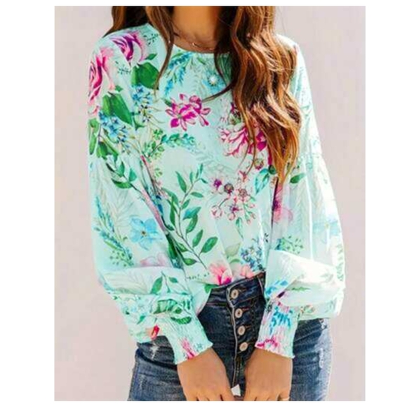 Floral Print Women's Top - Multicolor Sheer Sz.L - Picture 4 of 8